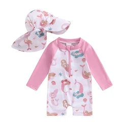 Children's Floral and Tropical Print Long Sleeve Swimwear Set - 12 Months (Pink)