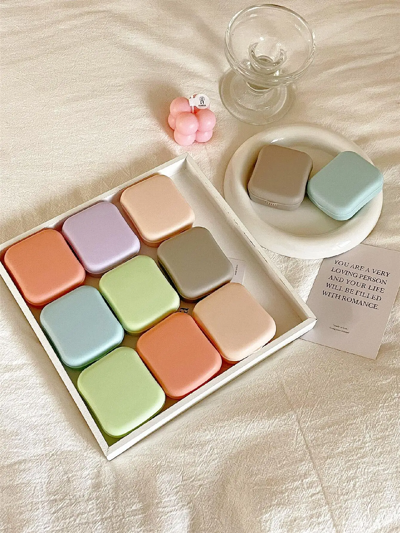 Matte Minimalist Contact Lens Case-Compact Aesthetic Design with Mirror & Tweezer, Portable Travel Essentials for Colored Lens