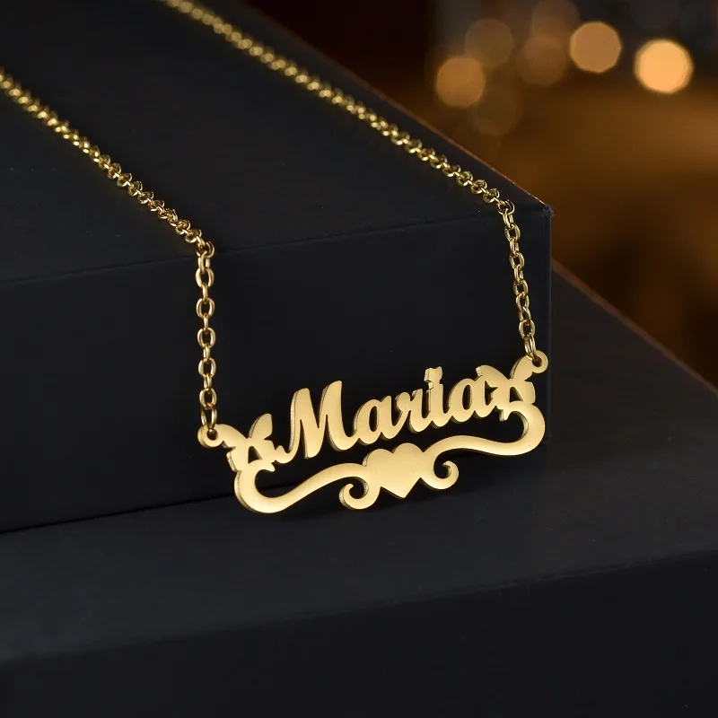 Maria Name Necklace - Stainless Steel Name Tag Necklace, 16" + 2" Adjustable Chain, Gift For Her, Friend, Family