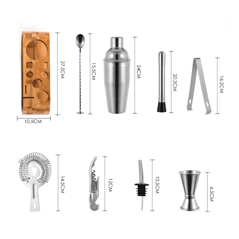 10/14 Pz 750Ml Cocktail Shaker Making Set Kit Barman con Supporto in bambù Mixer per Bevande Fai-da-Te Accessori per Bar per La Casa (Dimensioni: Style 2