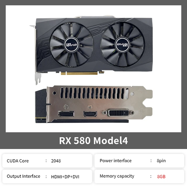 AMD RX580 그래픽 카드 GDDR5 256 비트 PCI-E 3.0 HD DP 슬롯 채굴 GPU RX 580 8G 비디오 ...