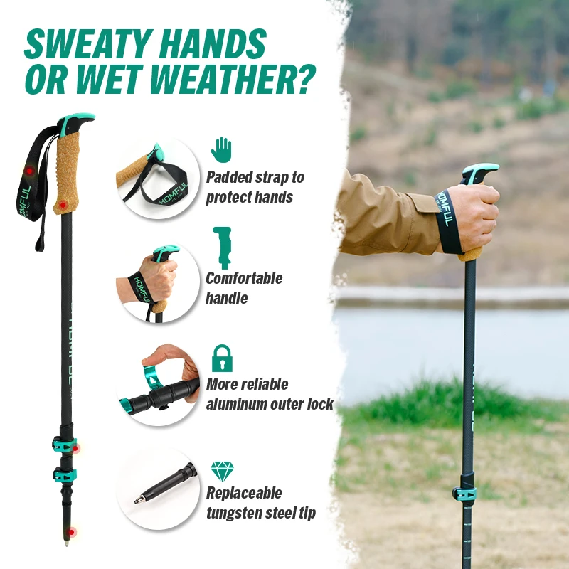 Homful Nordic 195g/pc Trekking poles Walking sticks Alpenstock Telescopic ultralight  Premium Carbon Adjustable with Quick Lock 2
