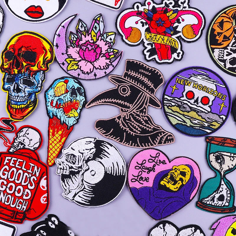 Parches de planchado de calavera para ropa, adhesivo Punk para bordado de terror, para coser en ropa, palo de tela planchar|Parches| - AliExpress