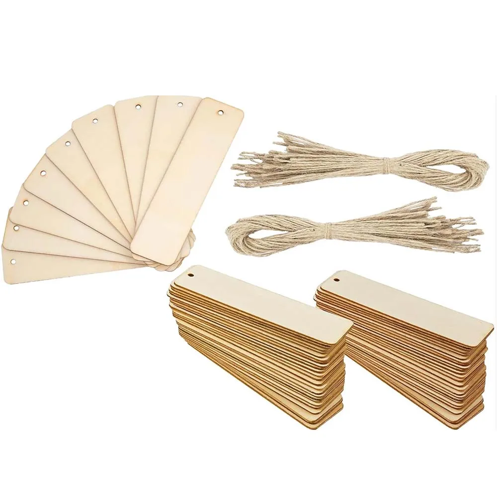 Wooden Bookmark 5/20pcs Blank DIY Craft Wooden Tag Rectangle Ornament With Hole And Rope Wedding Birthday Party Decoration