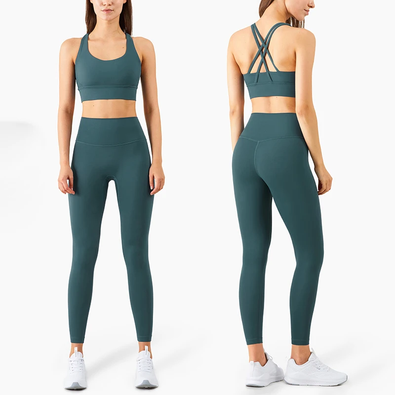 Yoga Leggings e Tops Set para Mulheres, Fatos Esportivos Fitness, Vestuário de ginástica, Yoga Bra, Leggings sem costura, Calças Running