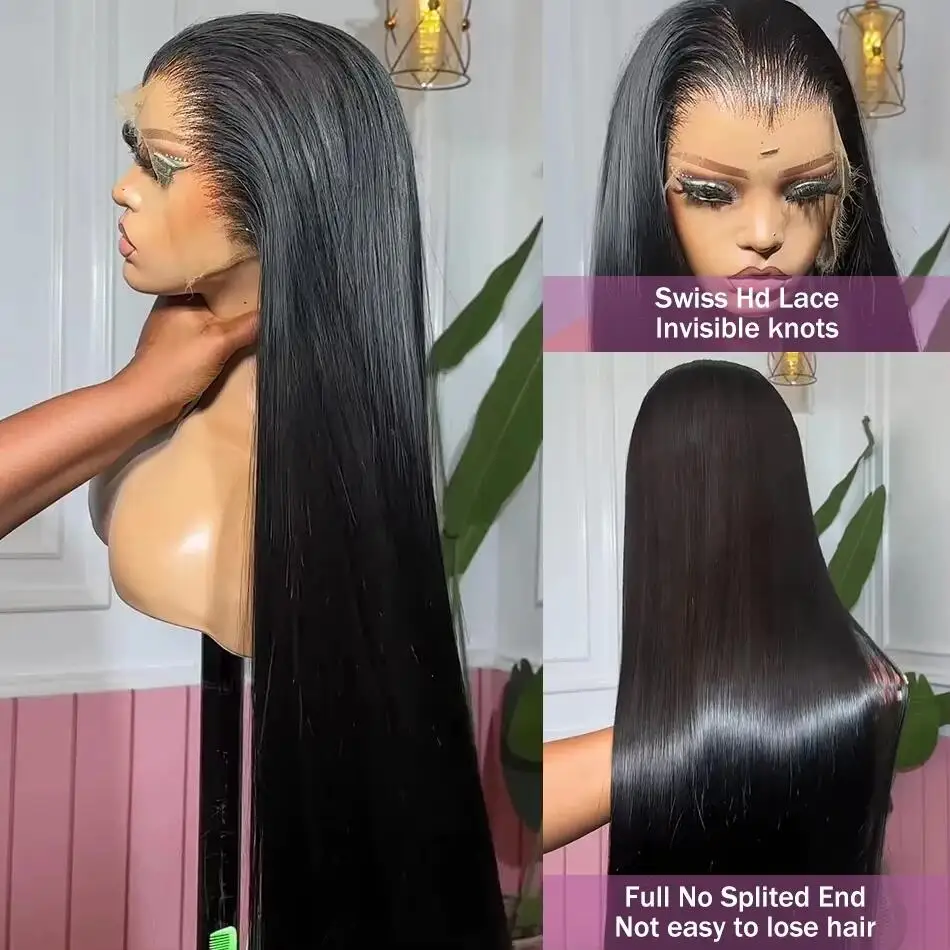 30 Inch 13x4 Lace Front Wigs 200% Density Lace Front Wig Pre Plucked Glueless Wigs Straight Black Synthetic lace front wig 3