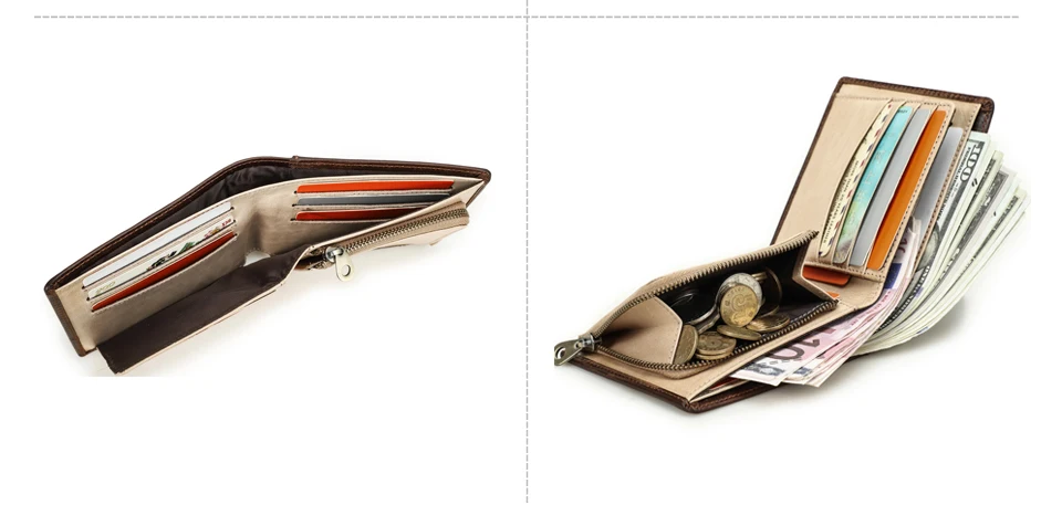 Kontakt Echt leder Männer Brieftasche kleine RFID Geldbörse Reiß verschluss Münz tasche männliche Bifold Brieftaschen mit Karten halter Geld Clutch – Detail 11