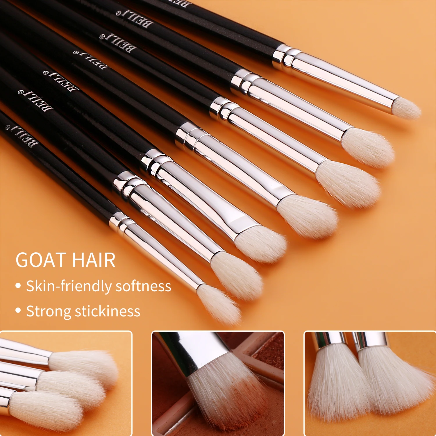 BEILI 15/17pcs 전문 메이크업 브러쉬 세트 천연 헤어 아이 섀도우 블렌딩 눈썹 조랑말 염소 헤어 뷰티 도구