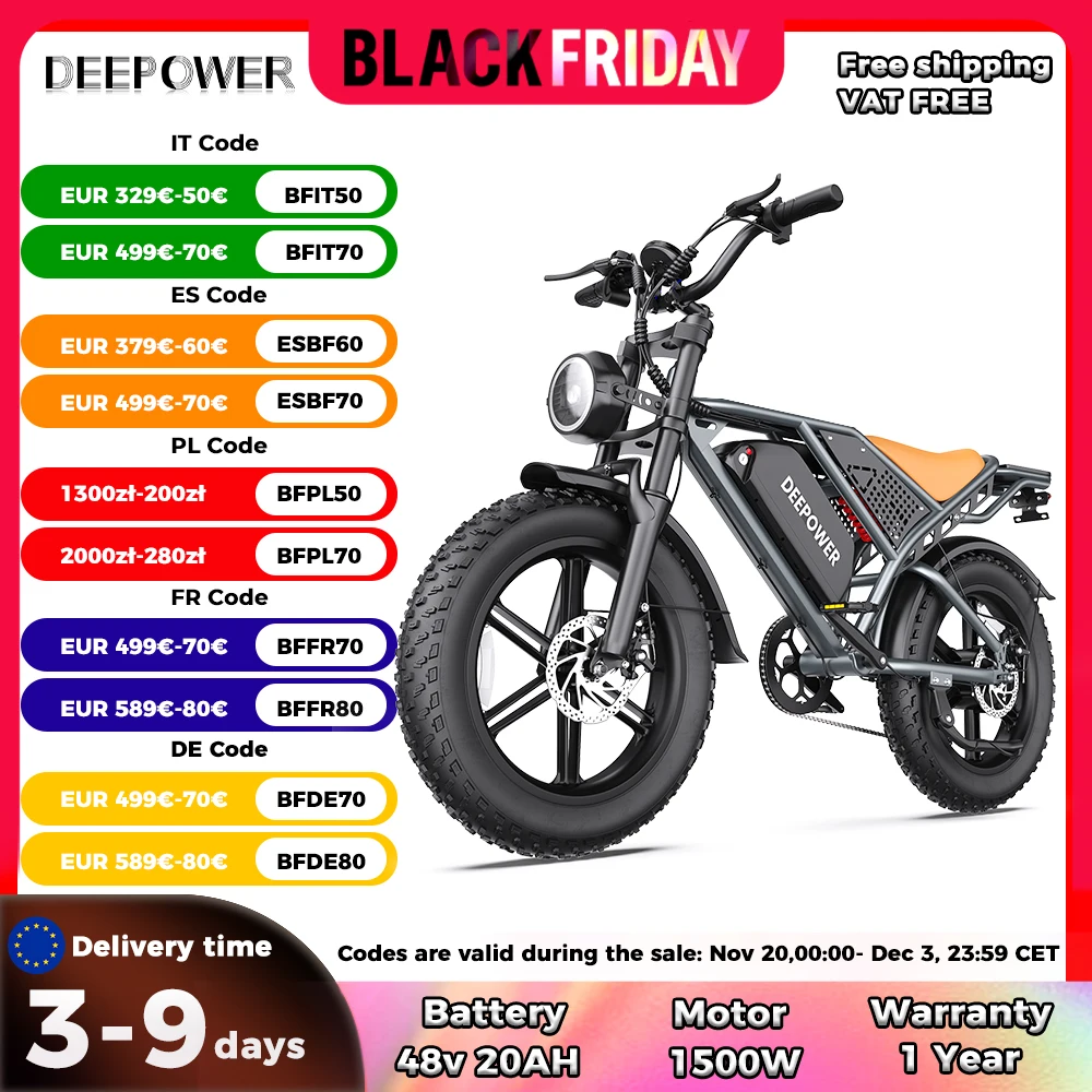 DEEPOWER QS7 Elektrofahrrad 1000W Motor 48V60AH Lithiumbatterie Aldult Elektrofahrrad 20*4,0 -In Fat Tire Snow E-Bike EU-Lager 1
