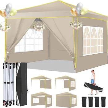 Tenda da festa impermeabile per padiglione pieghevole pop-up da 3x3 m con 4 pareti laterali Padiglione da giardino per campeggio di nozze sulla spiaggia 1