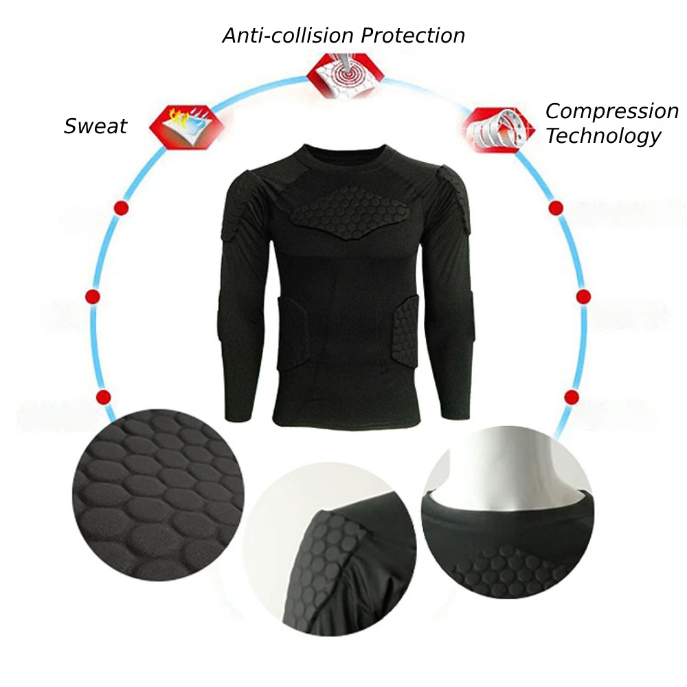 Youth Adult Padded Compression Shirts Long Sleeve Chest Protective Sports Workout for Football Hockey Rugby Protective Clothes