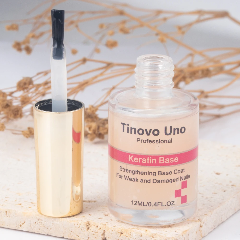 Tinovo Uno Keratin Base Coat Nail Strengthener For Weak Damaged Nails 12ML Air Dry Organic Ridge Filler Nail Polish Treatment nail strengthener