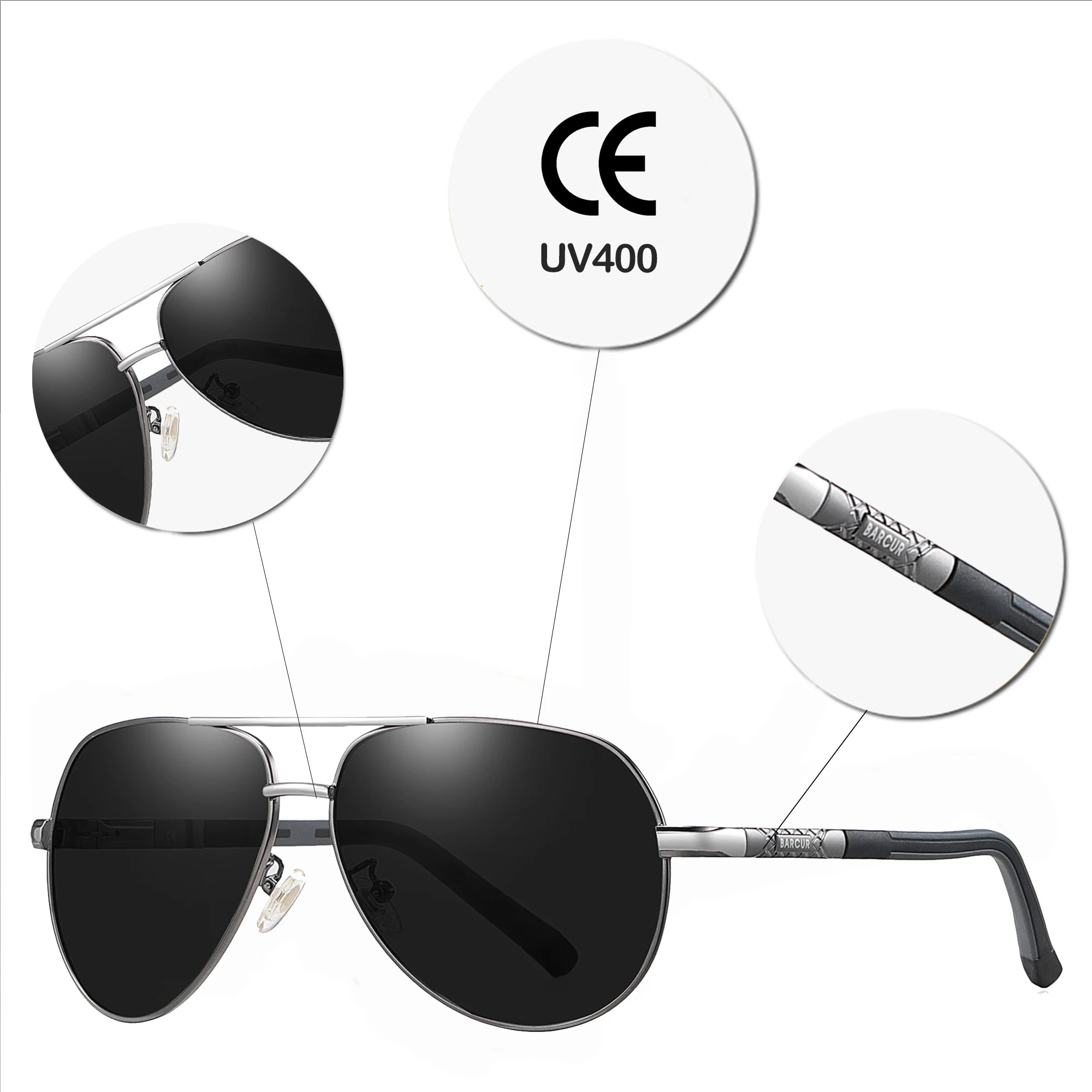 BARCUR 편광 선글라스, UV400 보호, 운전 선글라스, 여성 남성