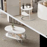 Lot de 2 Tables Basses Gigognes, Table de Salon Aspect Marbre, avec Espace de Rangement, Cadre en Métal, pour Canapé, Salon, Chambre, Doré + Blanc / Noir + Blanc / Argent + Blanc 5