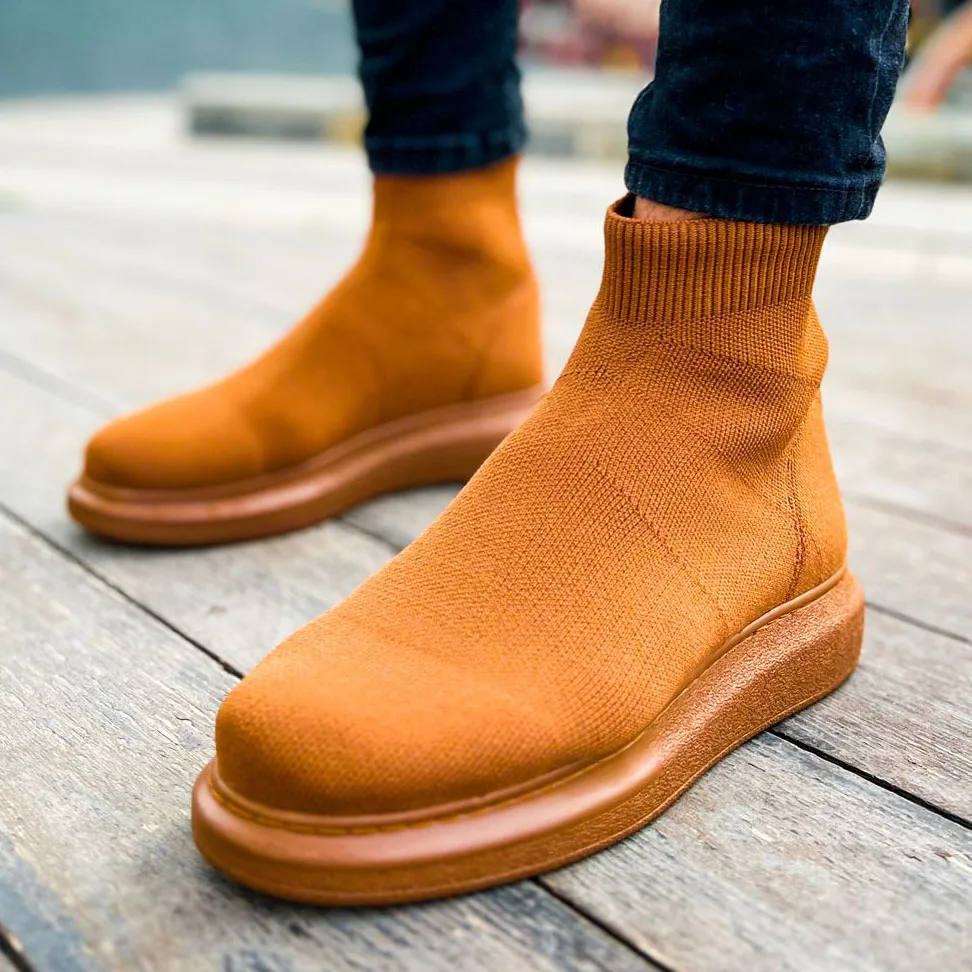 

Chekich Original Brand Men Boots Tan Color Faux Leather Elastic Band Closure Autumn Season High Quality Sneaker Boots CH207