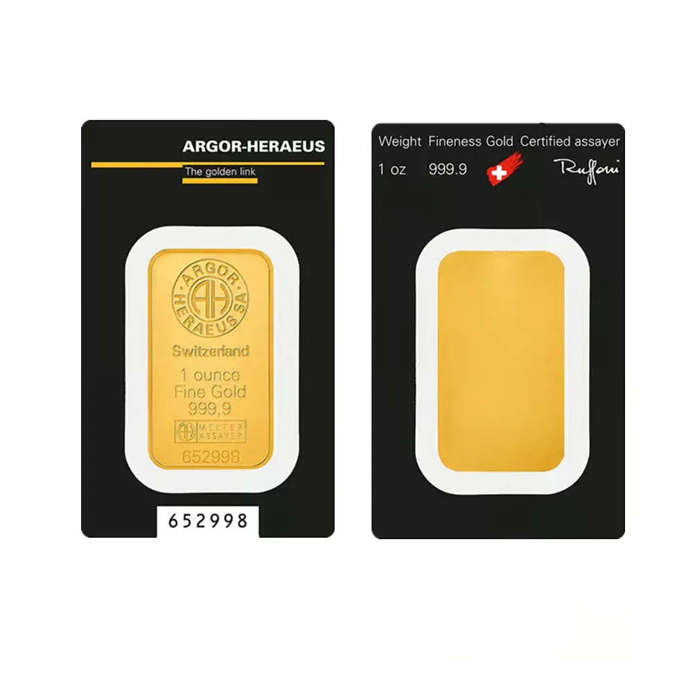 1 oz Schweizer Argor Heraeus Goldbarren, versiegelte Verpackung, Ausländische Währungsgeschenke, Schweizer Bullion, 24 Karat vergoldet, Seriennummer