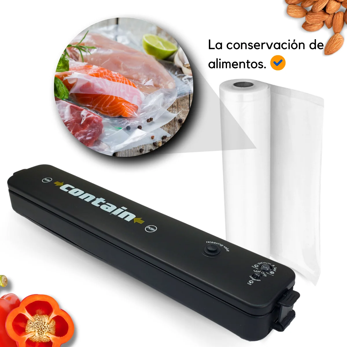 CONTAIN Maquina Selladora de Vacio Conservación de Alimentos Vacuum Sealer Packaging Machine