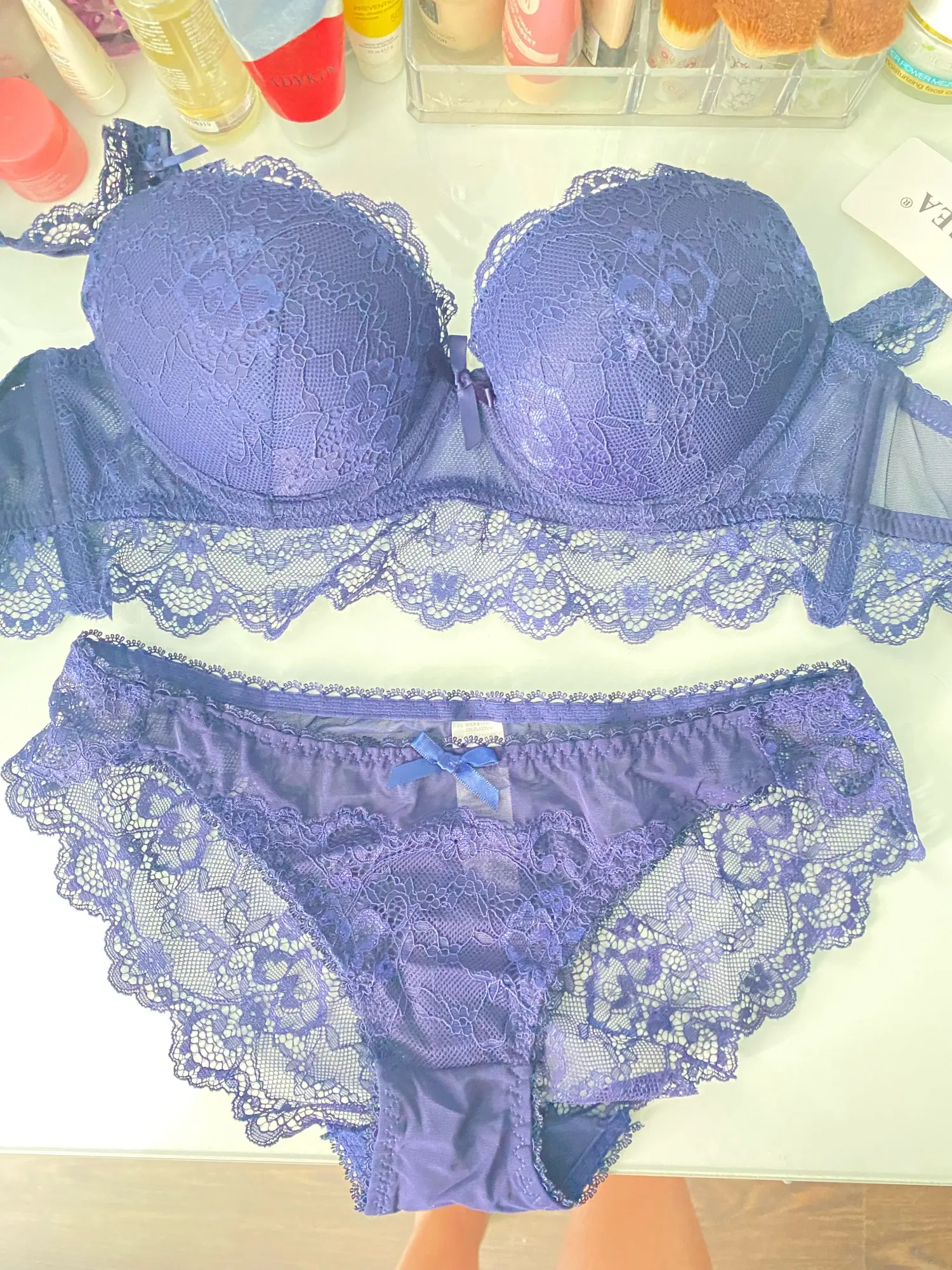 Hot Sexy Push Up Bra Set Brand Deep V Brassiere Thick Cotton Women  Underwear Set Lace Blue Embroidery Flowers Lingerie B C Cup - Price history  & Review