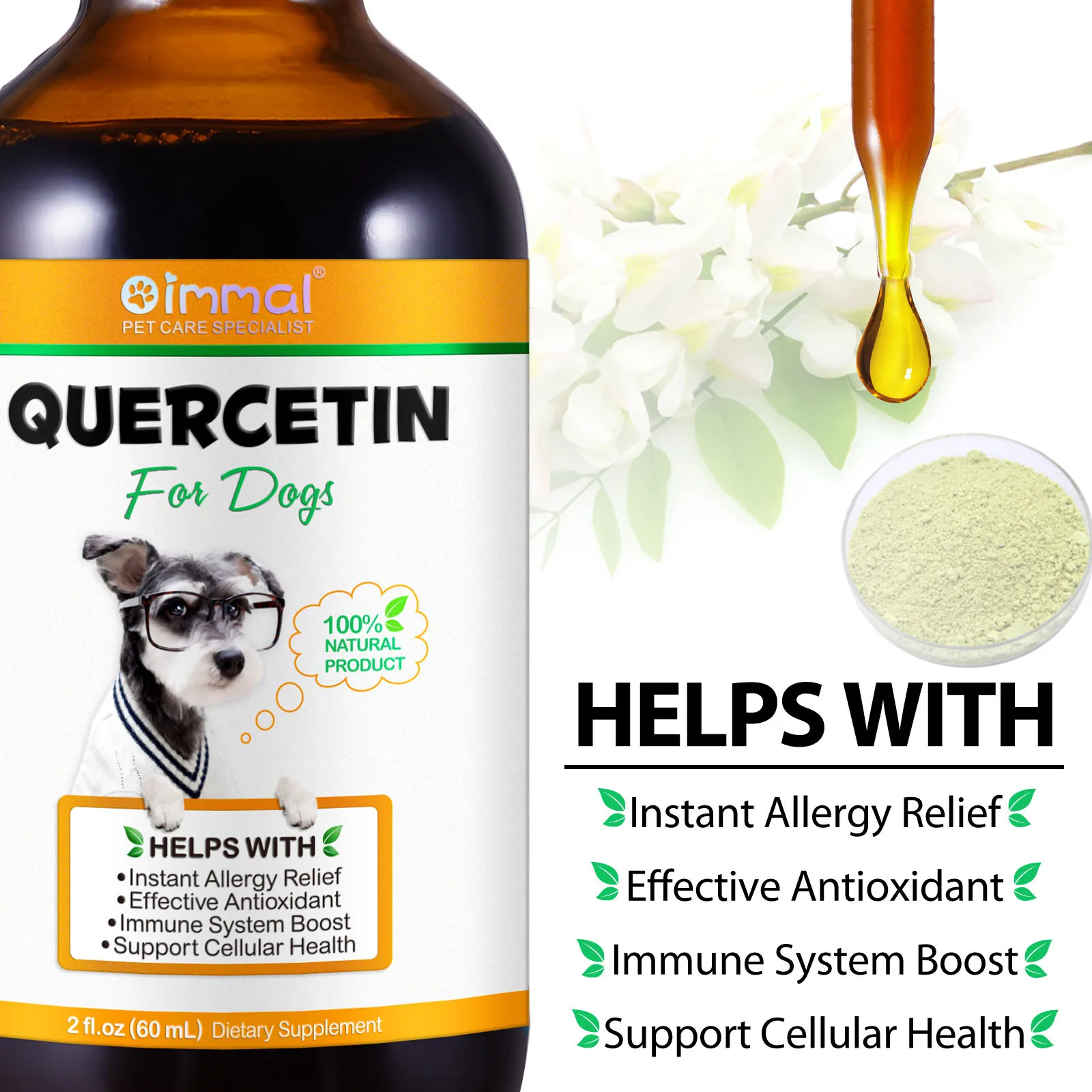 Pet Nutrition Supplement Quercetin For Dogs Allergy Relief Antioxidant Immune System Boost Bacon Flavor