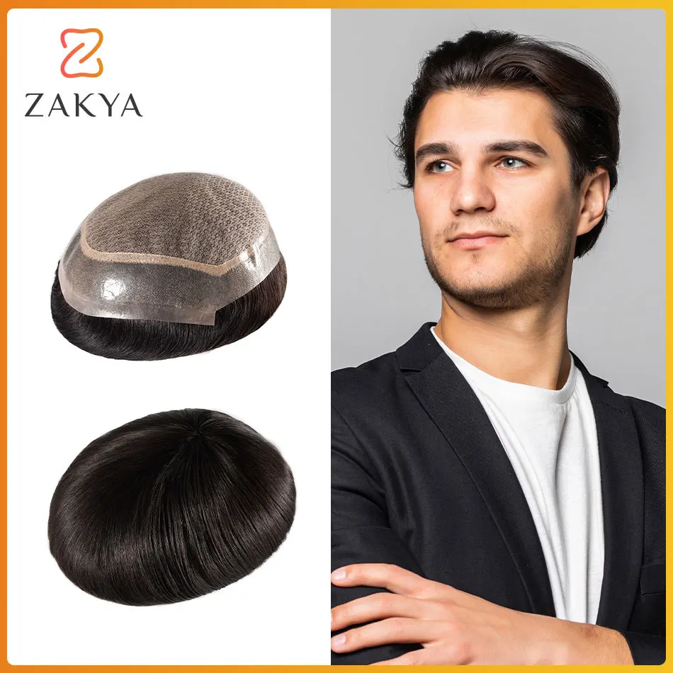 Men Wig Clearance Australia-Double Layers Male Hair Prosthesis Lace PU Base Breathable 100% Natural Human Hair Toupee Man Wig