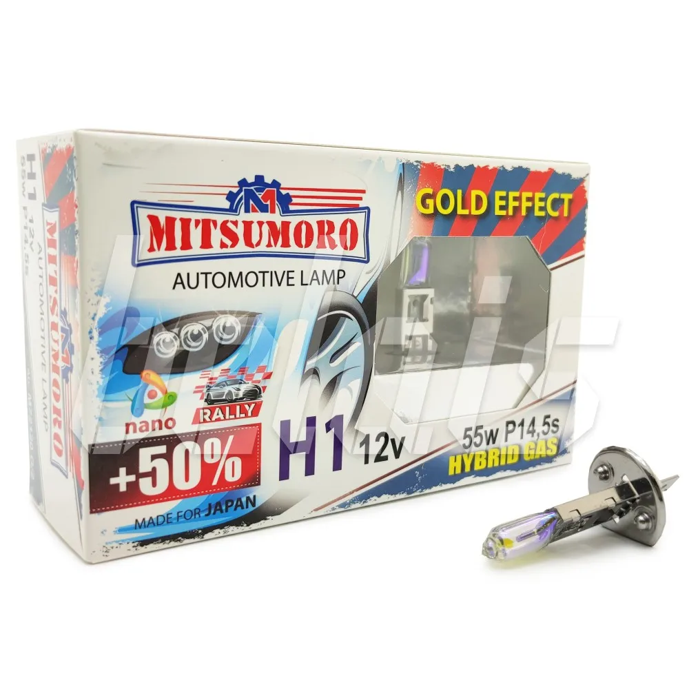 Лампы галогенные «Mitsumoro» H1 +50 Gold Effect (12V-55W, P14, 5s) #19041