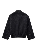 Nlzgmsj Women Shiny Sequin Jacket Y2k Gold Color Stand Collar Long Sleeve Short Coat Autumn Winter Ladies High Streetwear 2