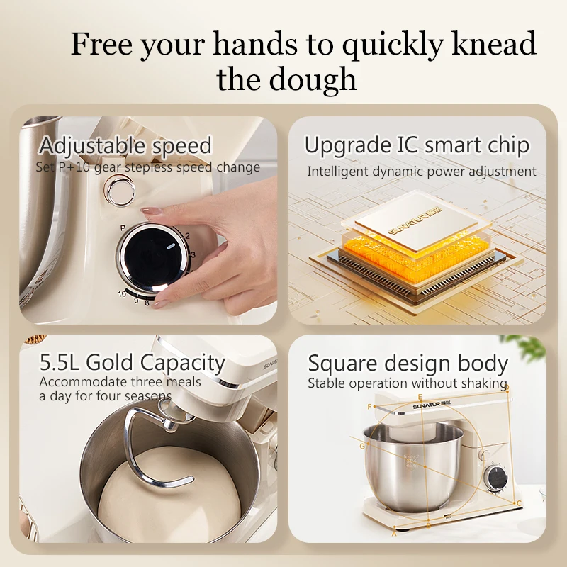 SUNATUR 5.5L New Planetary Stand Mixer Chef Machine Household Automatic Dough Kneading Home Appliance Professional 220V 4