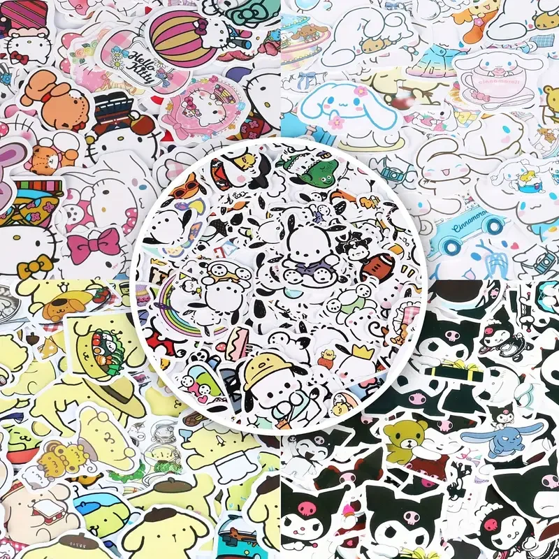 

63pcs Sanrio Cute Anime Stickers Pack HelloKitty Kuromi Cinnamoroll MelodyPochaccoPom Pom Purin - Kawaii Sticker Gifts