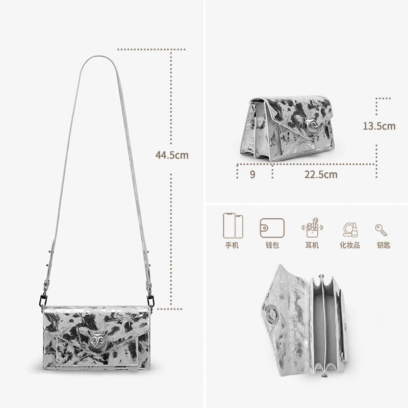 Genuine leather flap crossbody bag front view