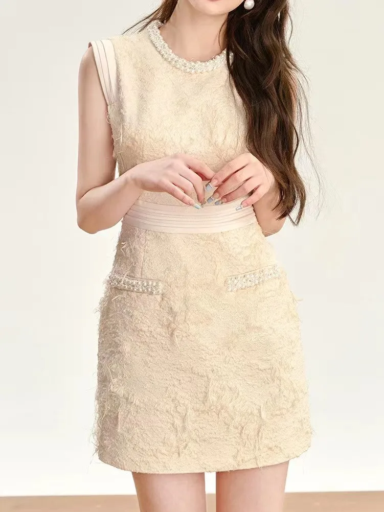 

women's dress mini polyester solid O neck sleeveness party