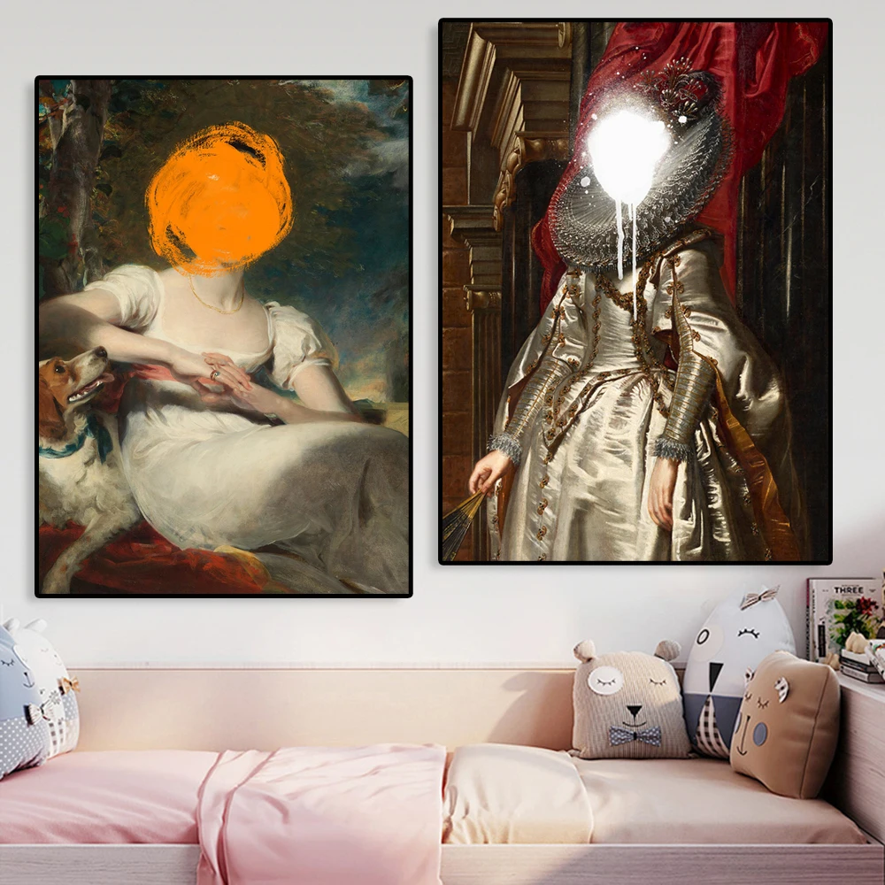 Banksy Style Vintage Portrait Paint Drop Poster Modificato Vintage Woman Canvas Painting Immagini D'Arte Vittoriana Per La Decorazione Domestica