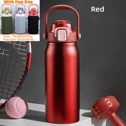 Large Capacity Stainless Steel Thermal Tumbler with Straw - Insulated Water Bottle - 2000ML (Red with Cup Bag)