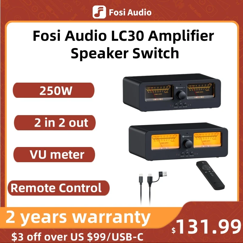 Fosi-Audio-LC30-Amplifier-Speaker-Switcher-2-in-2-Out-Dual-Analog-VU ...