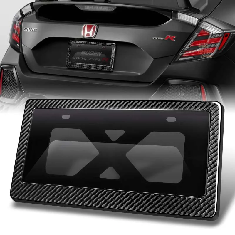 1PCS W-Power Front or Rear Black Real Carbon Fiber License Plate Frame With Bracket 2