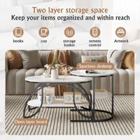 Lot de 2 Tables Basses Gigognes, Table de Salon Ronde, Table Basse Gigogne avec Rangement Ensemble de Table Basse avec Cadre Métallique Durable pour Salon, Chambre, Bureau 4