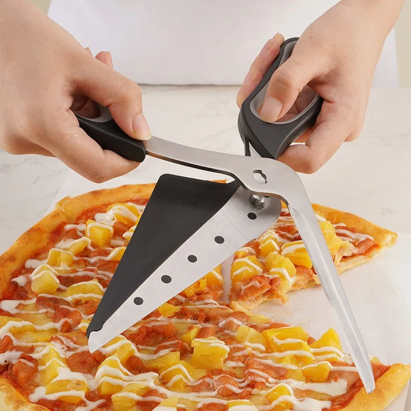 Stainless Steel Pizza Scissors Cutter One-Handed Operation Pizza Spatula Slicer