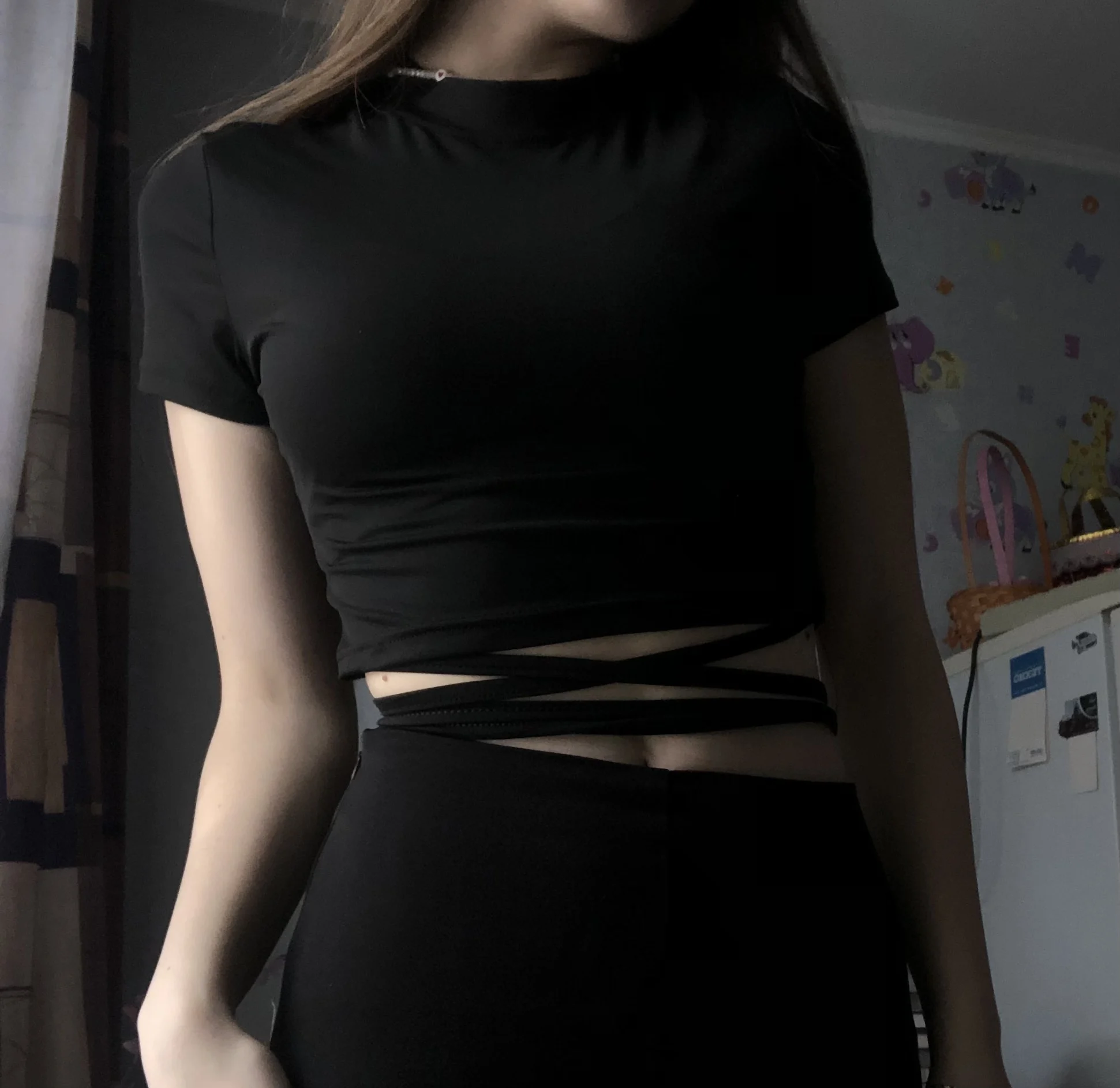 Women Black Short T-Shirts Sexy Crop Tops 2023 Spring Summer Outfits photo review