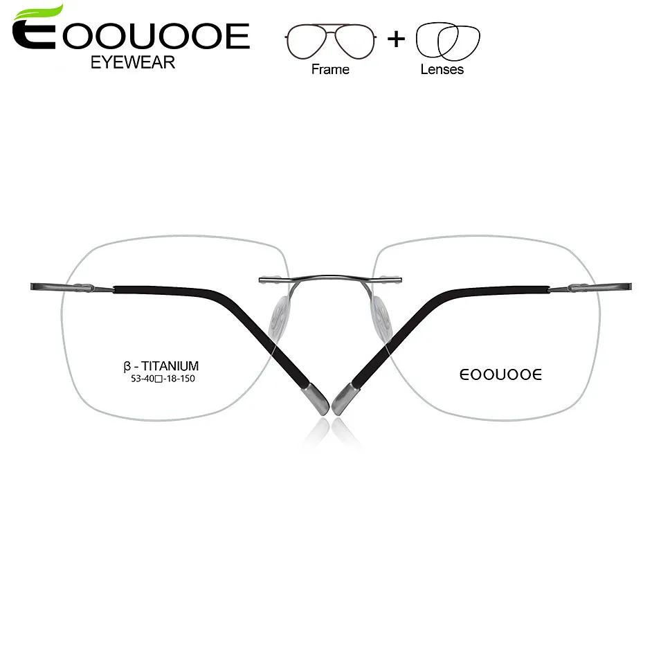 

Pure Titanium Pilot Rimless Glasses wiht Diopter New Prescription Eyeglasses Men Women Myopia Optical Frame Spectacles