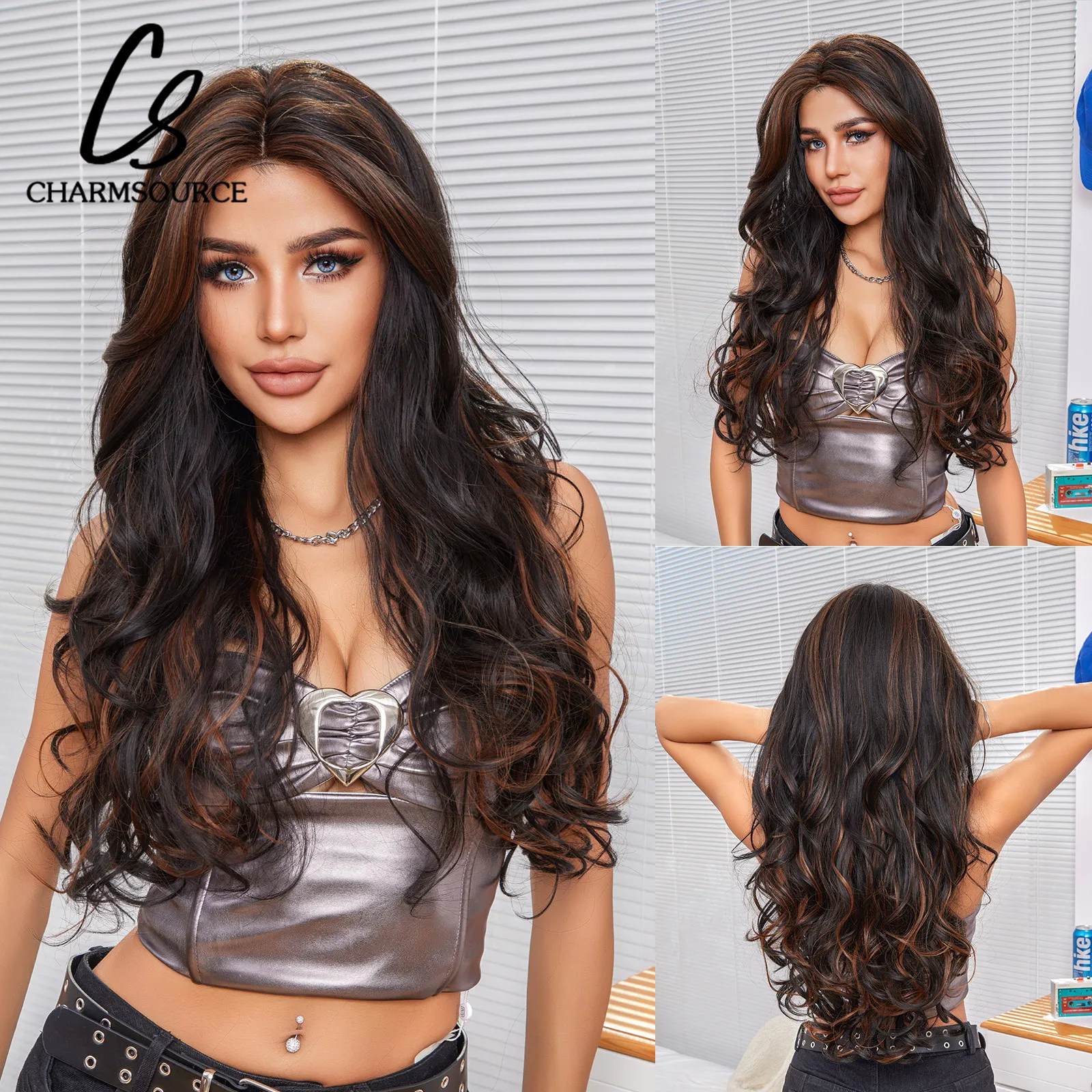 

CharmSource Brown Ombre Wig Hairline Lace Front Wigs Synthetic Hair Long Wavy Ladies Women's Cosplay Free Shipping High Density