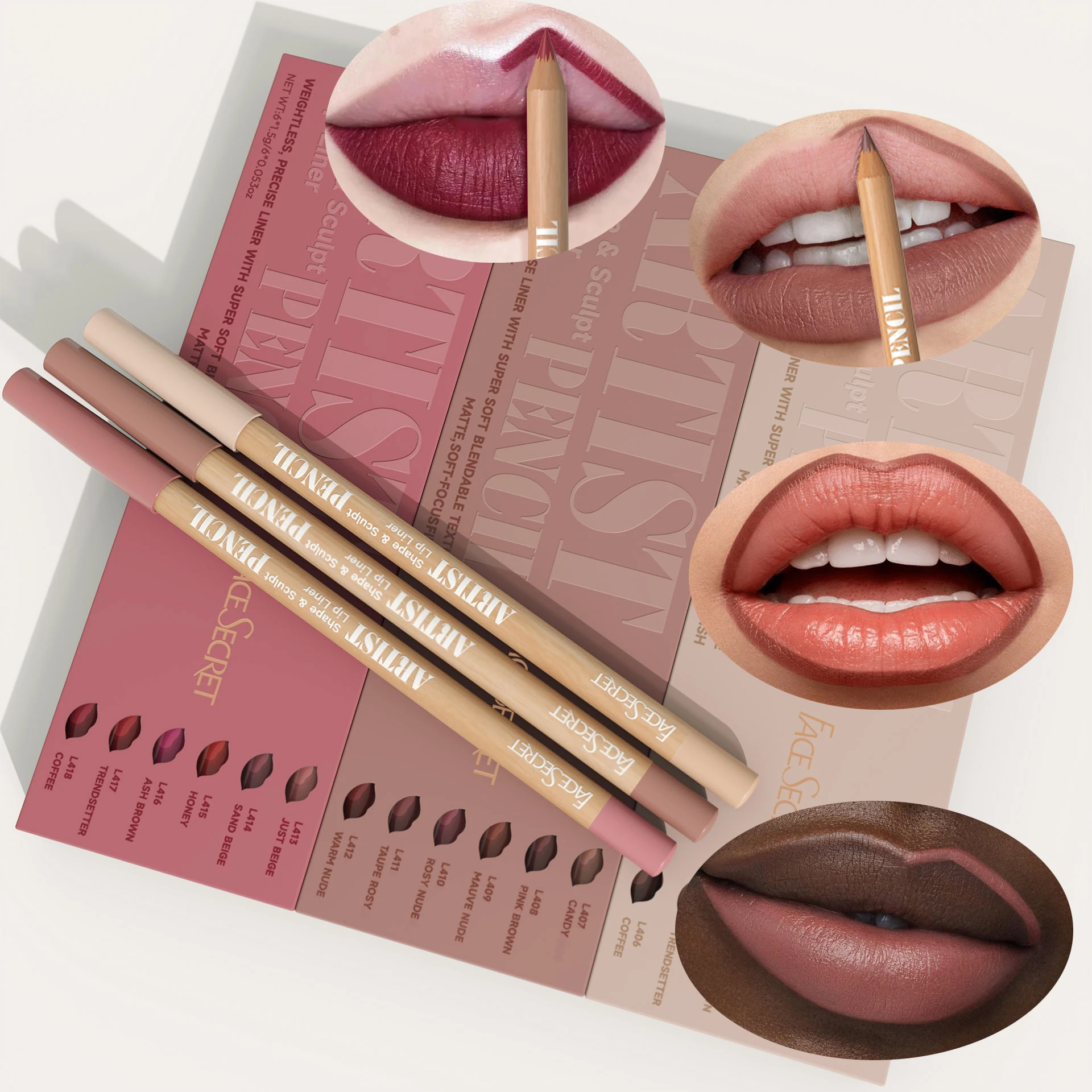 6pcs Velvet Matte Lip Liner Pencil Set - Water-resistant, Ultra-Fine, Long-Lasting, Smooth for All Skin Tones, Brown Mixed Color 4