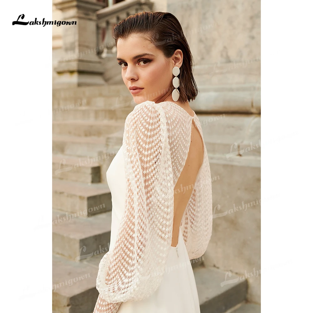 Mermaid Wedding Dress - Boho Bridal Gown With Lace Puff Sleeve & V Neck