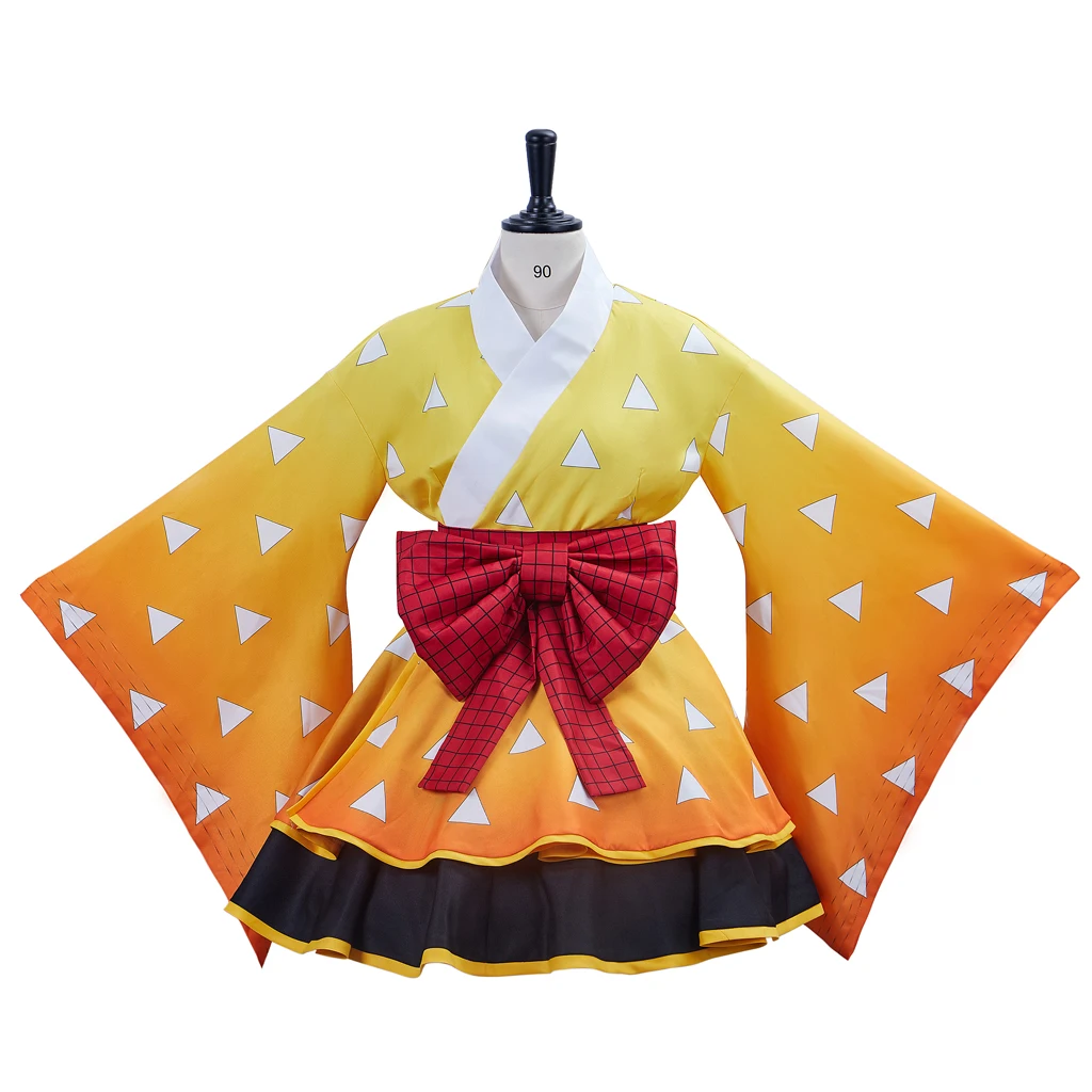 

Anime Demon Cosplay Slayer Kimetsu no Yaiba Agatsuma Zenitsu Cosplay Costume Kimono Japanese Lolita Kimono Maid Dress Outfit