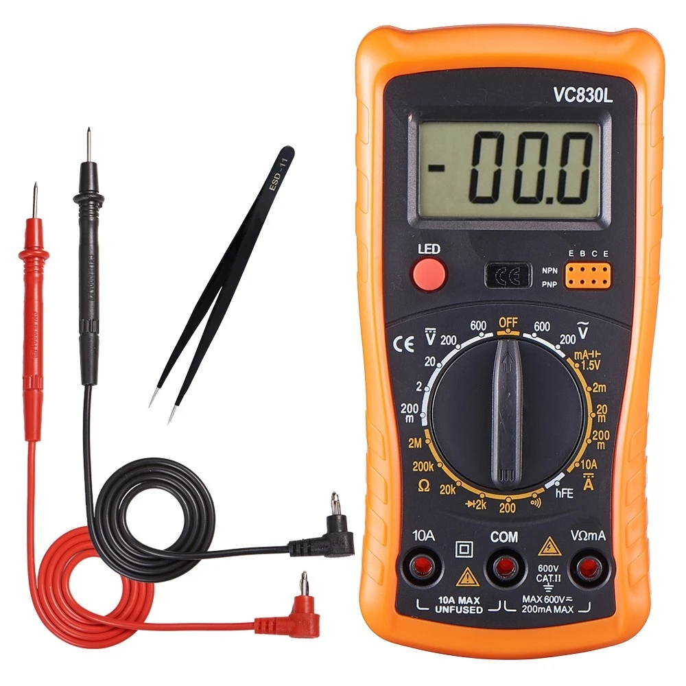 

QHTITEC Digital Multimeter Handheld LCD Backlight Portable AC/DC Ammeter Voltmeter Ohm Voltage Tester Meter Multimetro VC830L