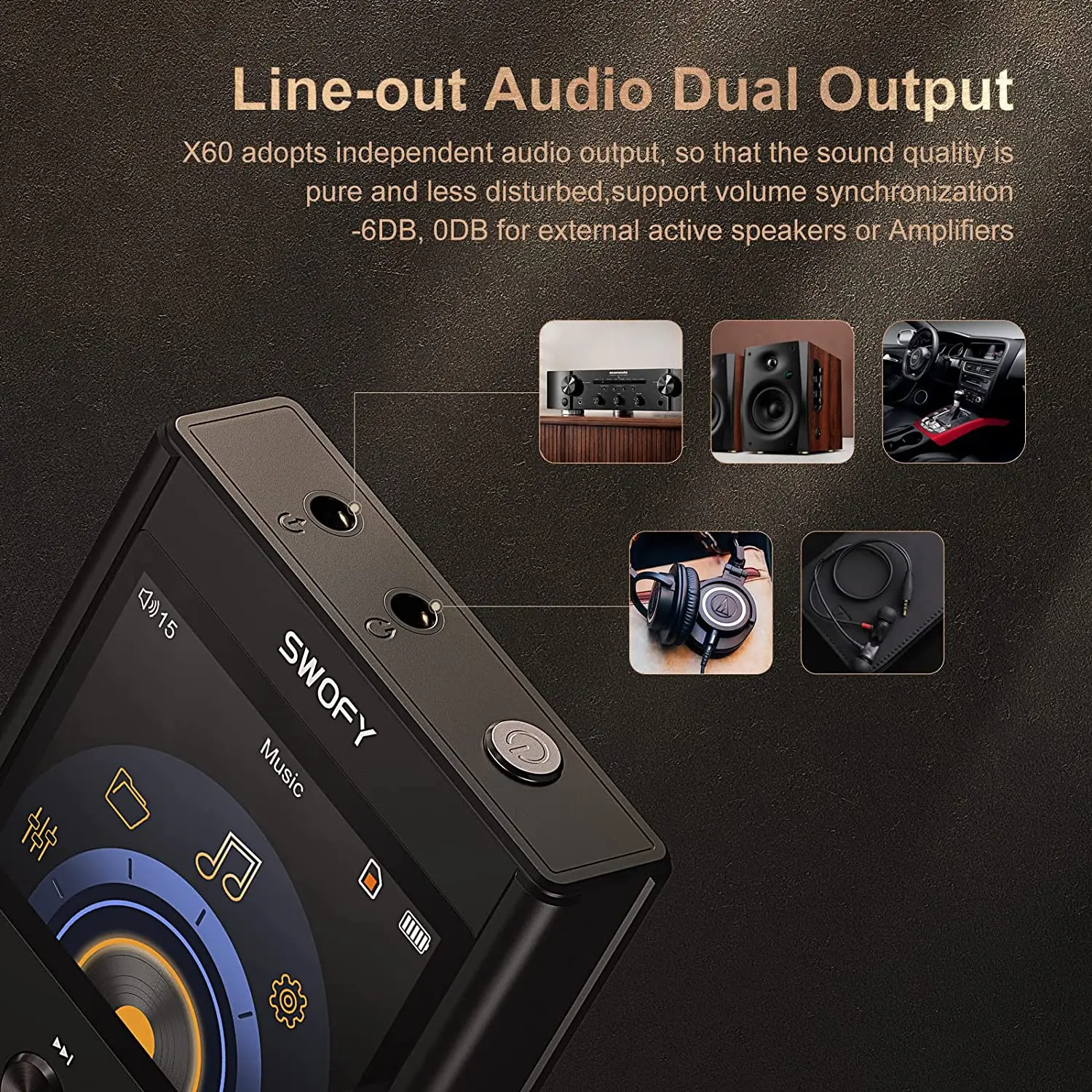 64GB HiFi MP3 player, high-resolution DAC with DSD high-resolution digital audio tape, supports expansion up to 256GB