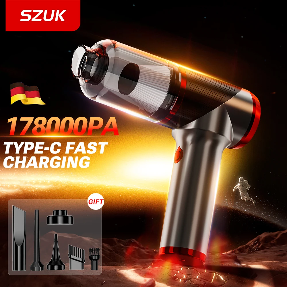 SZUK Car Vacuum Cleaner Powerful Cordless Handheld Keyboard Cleaner 178000PA Powerful Portable Mini Car Vacuum for