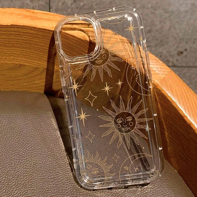 Sun Moon Stars Transparent Phone Case For iPhone 17 Air Pro Max 16E 8 7 Plus 14Pro 13Pro Soft Cover