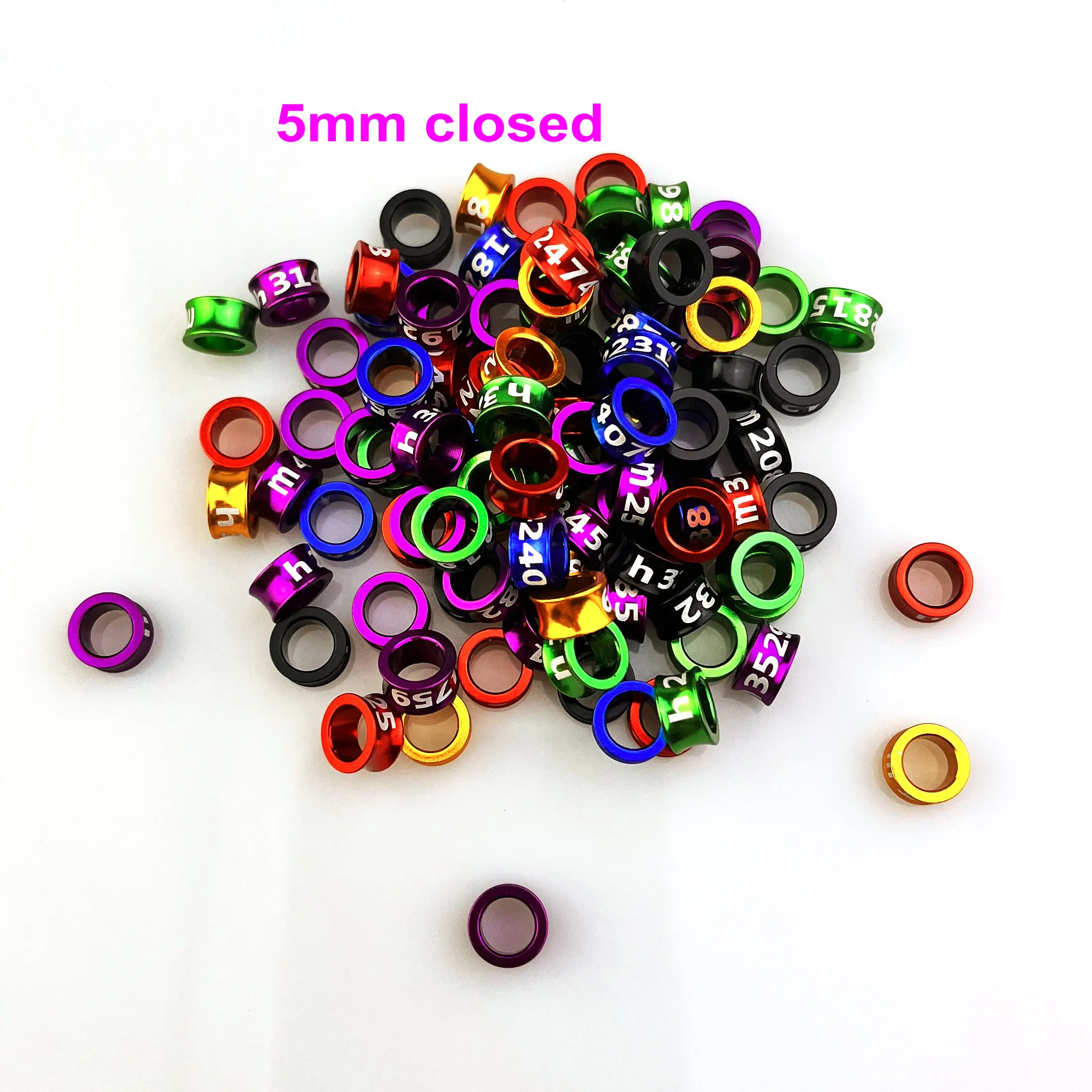 Aluminum Bird Leg Bands, Closed Parrot Rings, Non-Custom, Random-Character, Color-Mixture, 5mm, 25 PCs/Lot