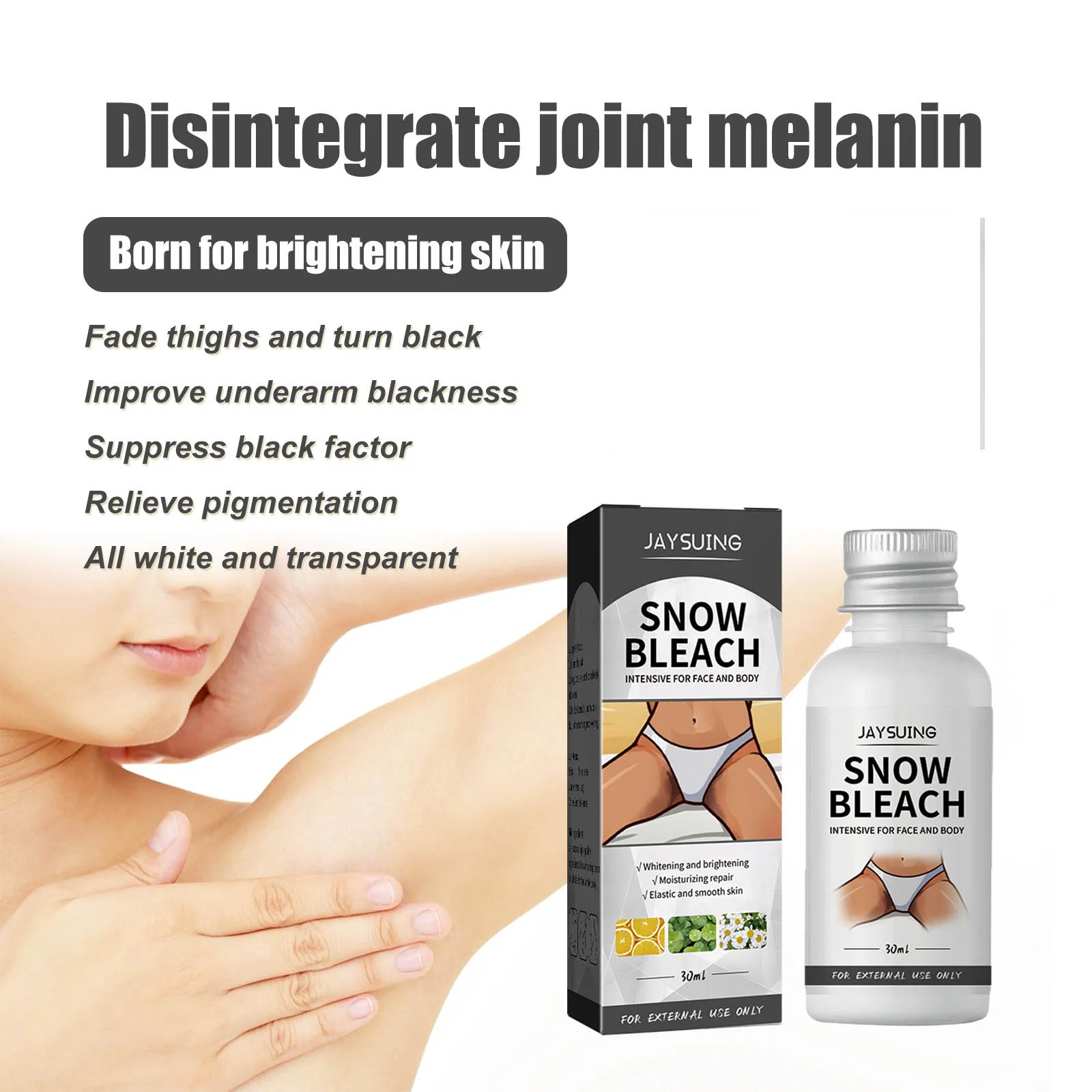 Body Whitening Bleach Cream Brighten Underarm Elbow Knees Joint Removal Intimate Parts Dark Spots Melanin Snow Bleach Cream 30ml 4