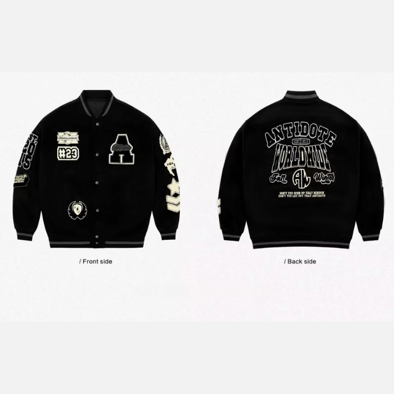 Baseball Jersey with Embroidered Words for Men, Fashion Uniforms, Stand Up Collar, Cardigan Outwear, Mexico Jacket,