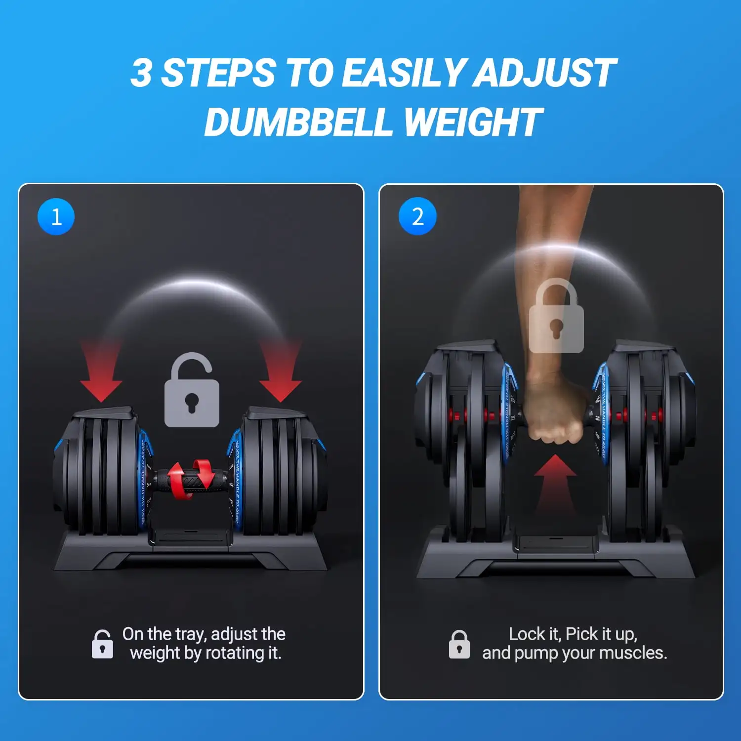 MERACH 3 in 1 Adjustable Dumbbell Weight Set With Anti-Slip Handle 7-54lbs Exercise Fitness Dumbbell Suitable for Full Body Fit